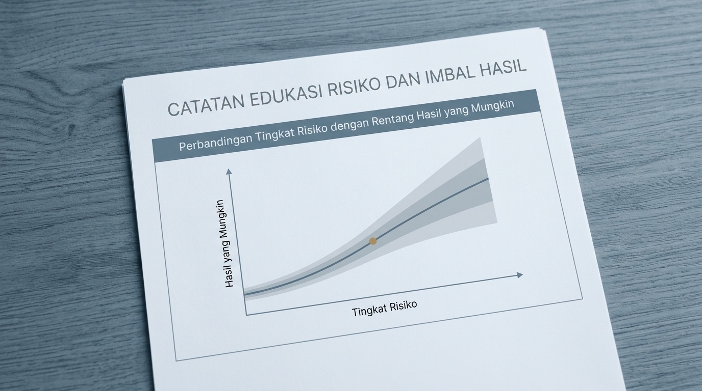 Catatan tercetak yang membandingkan risiko dan imbal hasil dengan grafik garis sederhana