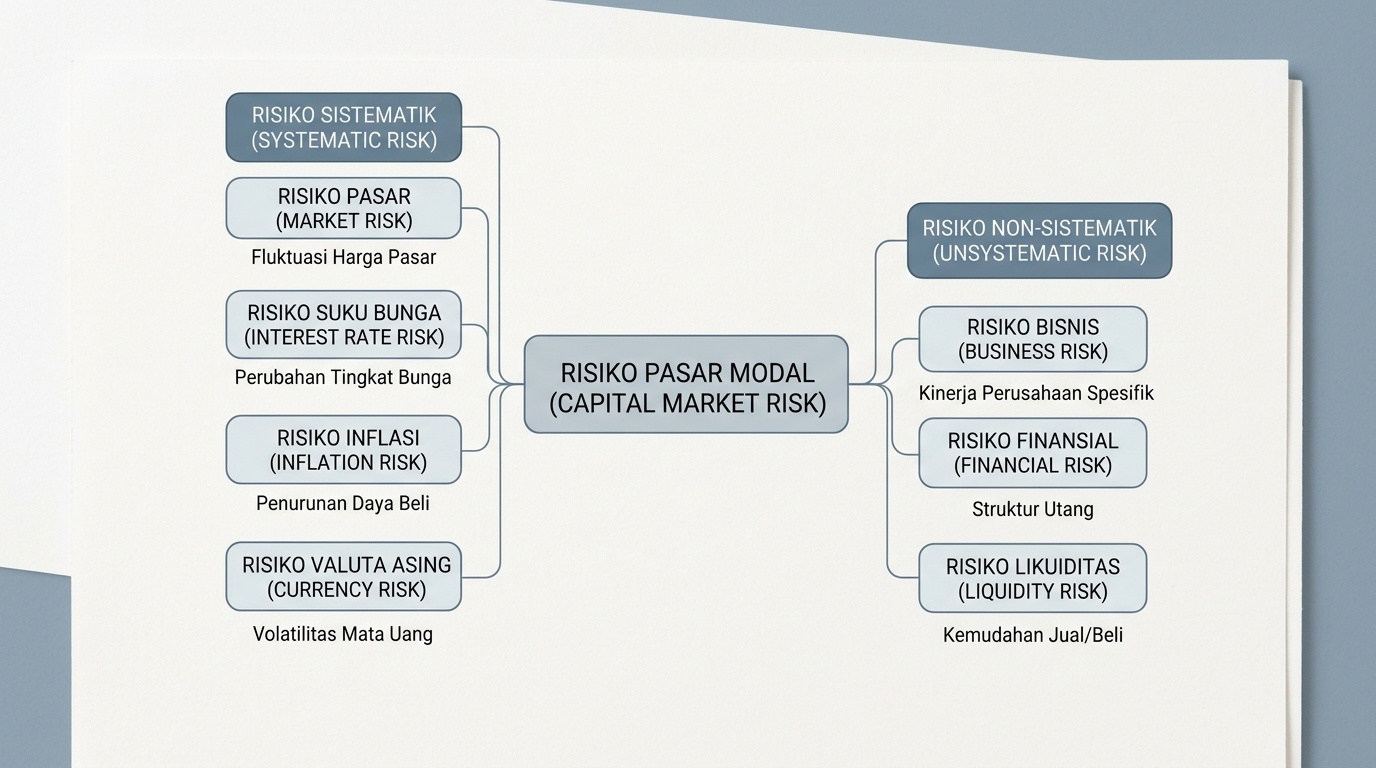Diagram sederhana yang memetakan beberapa jenis risiko pada pasar modal di atas kertas